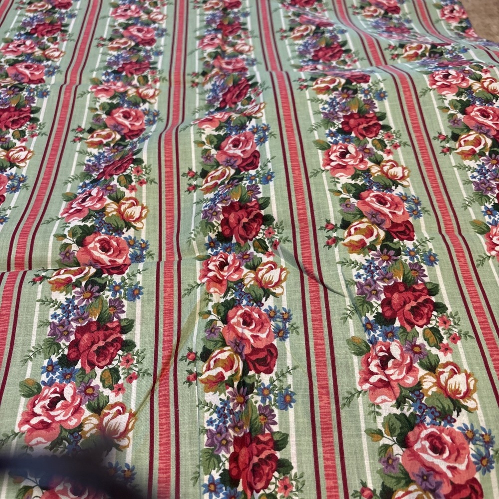 Cranston 100% Cotton Fabric 2.5 Yards Blue Pink Floral Vintage Striped Print